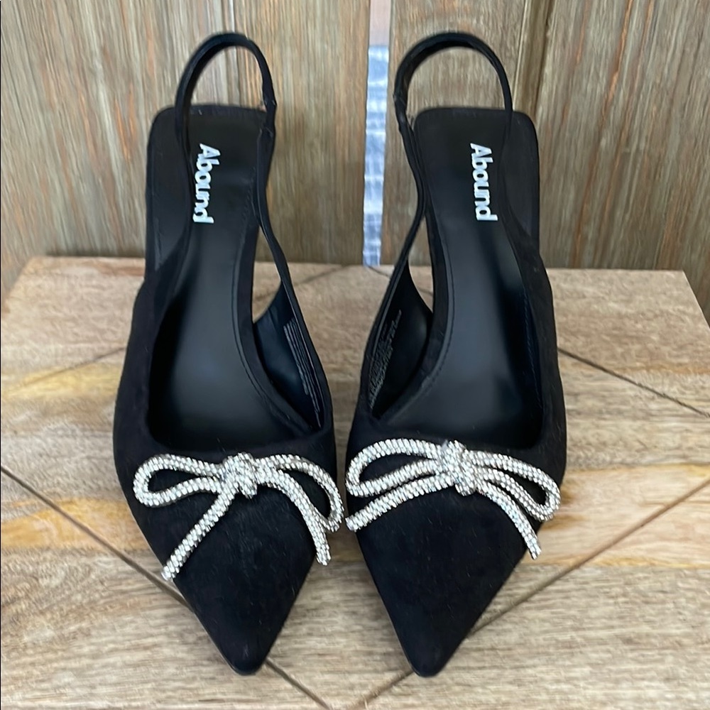 Abound Black Slingback Heels with Silver Bow
